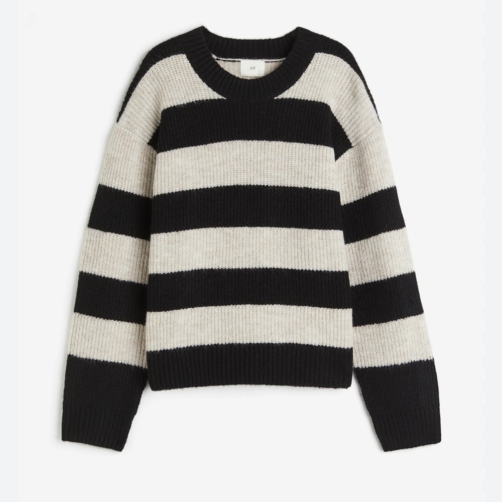 H&M Striped Crewneck Sweater Rib Knit Pullover Soft Cozy New Size Small Women's